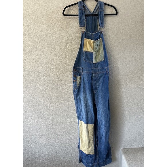 We the Free Free People Denim Overalls Womens Small Patched Carpenter Boho Retro - Picture 3 of 14